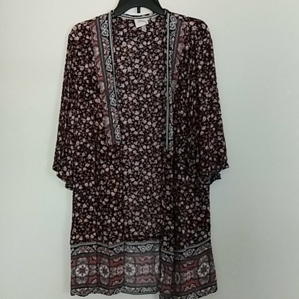 Knox Rose Floral Mixed Print Bohemian Long line Flowy Open Kimono